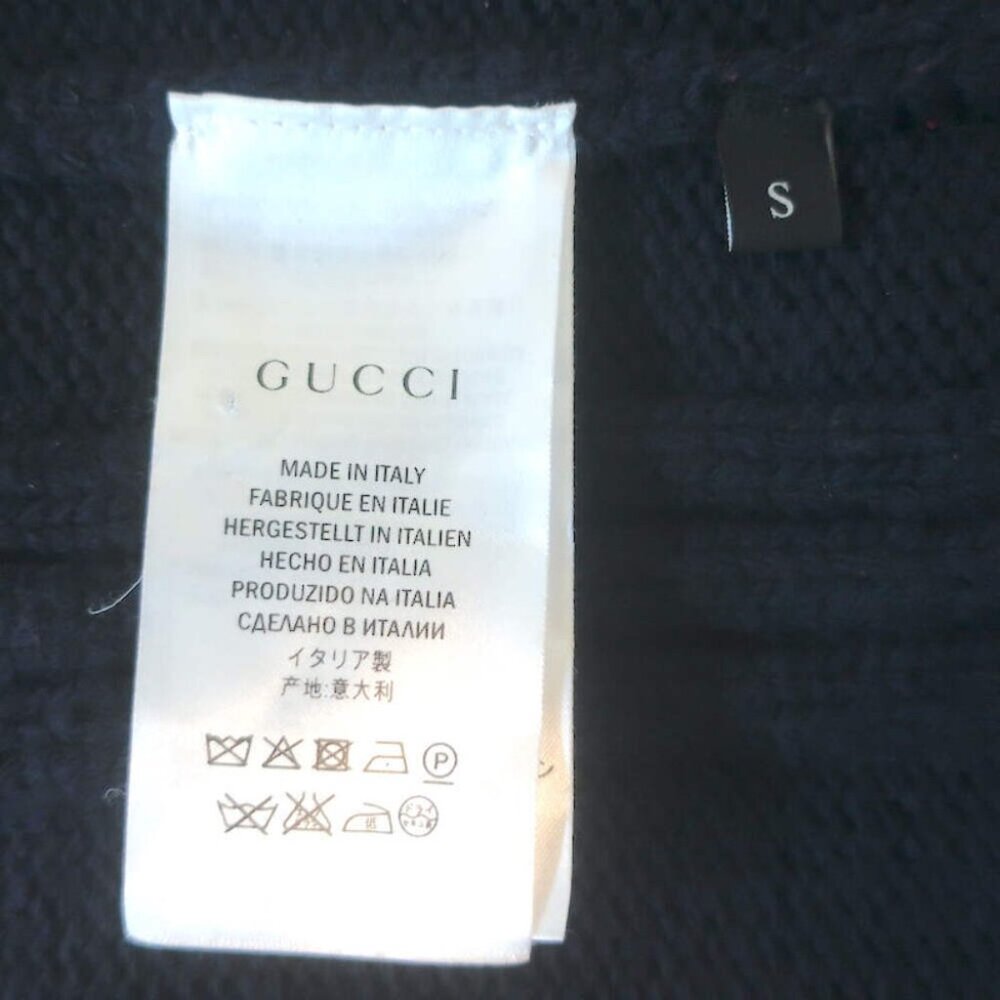 Gucci Bee-Embroidered Cardigan Navy Wool Ribbed Knit Size Small V-Neck Sweater - Picture 8 of 10